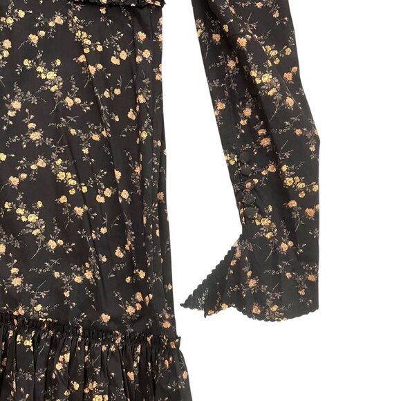 The Vampires Wife Earl Floral Ruffle Layered Midi Dress Black US 6 UK 10 - Picture 6 of 16